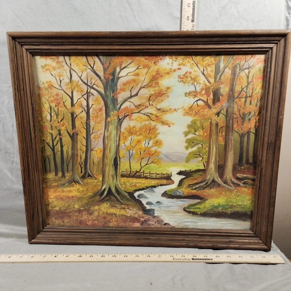 Vintage Oil On Board Painting Fall Woods Warm Color Landscape Unsigned
